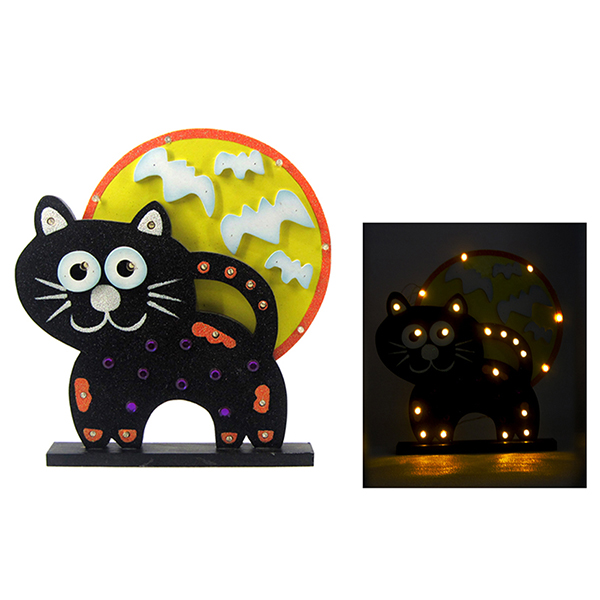 WOOD CAT/MOON TABLETOP WITH LED LIGHT