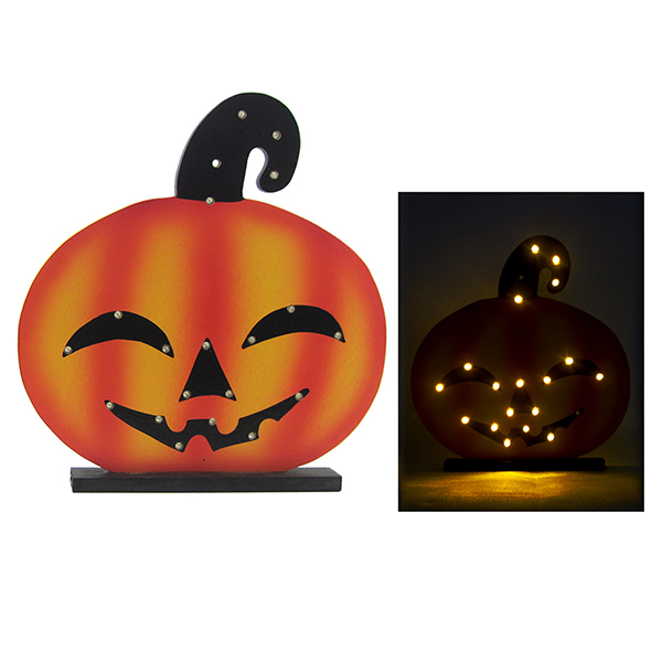 WOOD PUMPKIN TABLETOP WITH LED LIGHT LARGE