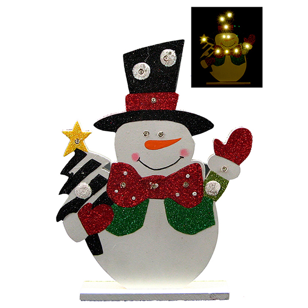 WOOD SNOWMAN TABLETOP WITH LED LIGHT