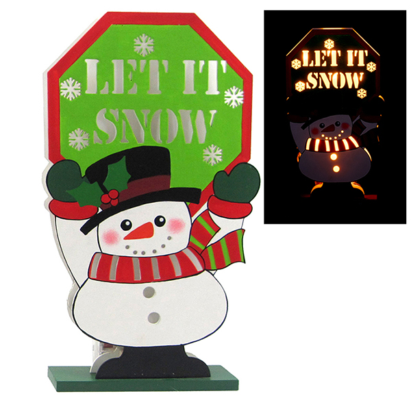 WOOD SNOWMAN TABLETOP WITH LED LIGHT 